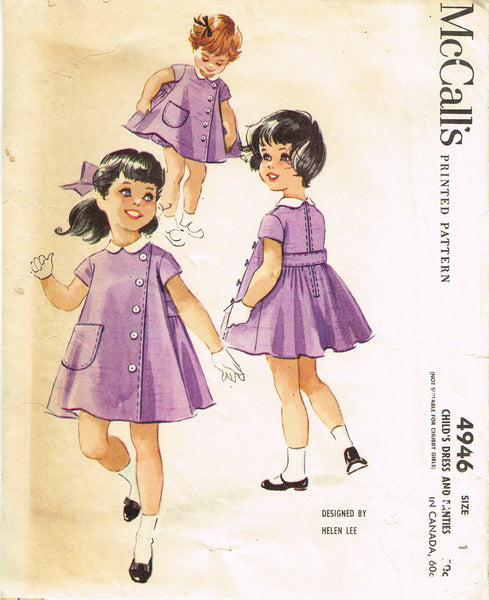 McCall's 4946: 1950s Rare Helen Lee Baby Girls Dress Sz1 Vintage Sewing Pattern