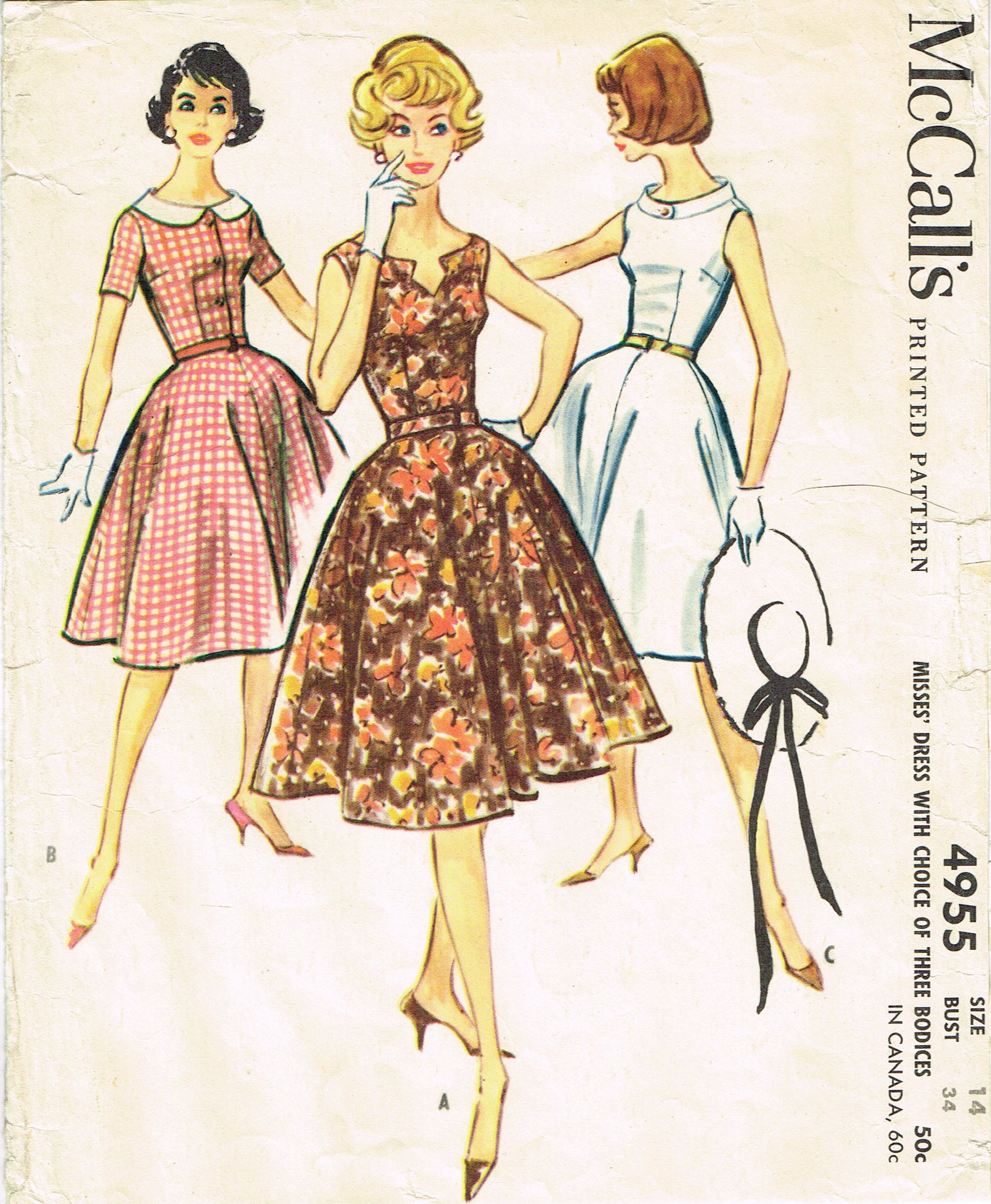 McCall's 4955: 1950s Stunning Misses Sleeveless Dress 34B Vintage Sewi –  Vintage4me2
