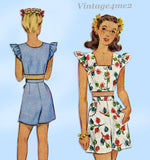 McCall 6071: 1940s Rare WWII Girls 2 Piece Playsuit Sz 8 Vintage Sewing Pattern