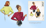 McCall 6183: 1940s Stunning Misses Raglan Blouse Sz 30 B Vintage Sewing Pattern