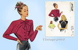 McCall 6183: 1940s Stunning Misses Raglan Blouse Sz 30 B Vintage Sewing Pattern