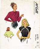 McCall 6183: 1940s Stunning Misses Raglan Blouse Sz 30 B Vintage Sewing Pattern