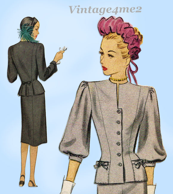 McCall 6685: 1940s Uncut Misses 2 Piece Suit Size 34 Bust Vintage Sewing Pattern