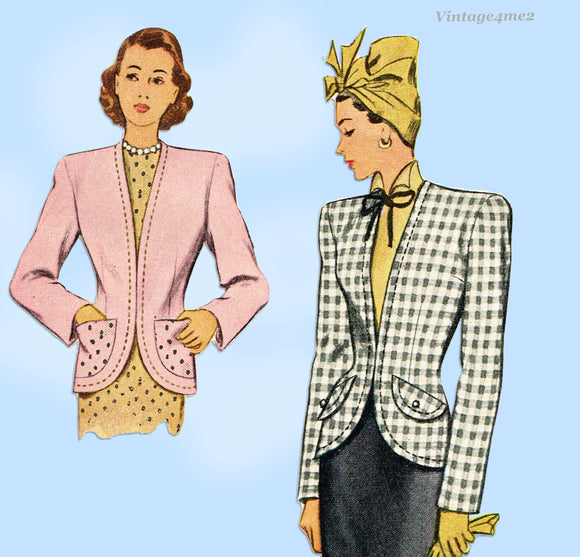 McCall 6846: 1940s Stunning Misses Tailored Jacket 32 B Vintage Sewing Pattern