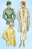 McCall 7758: 1930s Uncut Misses Long Lean Coat Sz 38 Bust Vintage Sewing Pattern - Vintage4me2