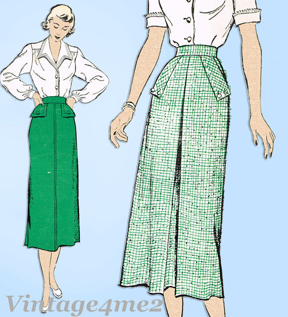 New York 372: 1950s Uncut Misses Skirt w Pockets Sz 28 W Vintage Sewing Pattern