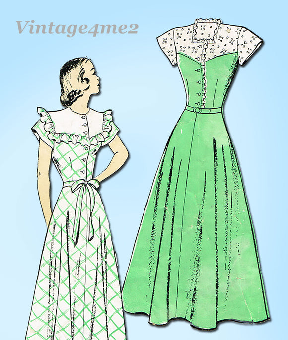 1940s Vintage New York Sewing Pattern 424 Misses Pretty Dress Size 37B