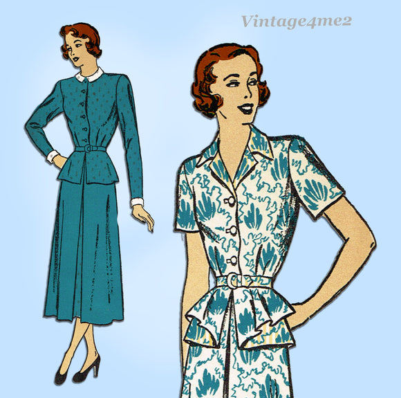 New York 473: 1950s Uncut Misses Peplum Dress Sz 32 Bust Vintage Sewing Pattern