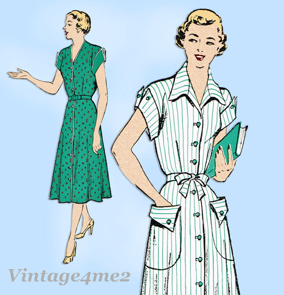 New York 888: 1950s Uncut Misses Day Dress Size 38 Bust Vintage Sewing Pattern