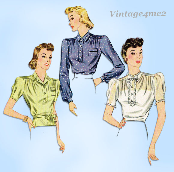 Simplicity 3328: 1940s Misses WWII Blouse Size 34 Bust Vintage Sewing Pattern