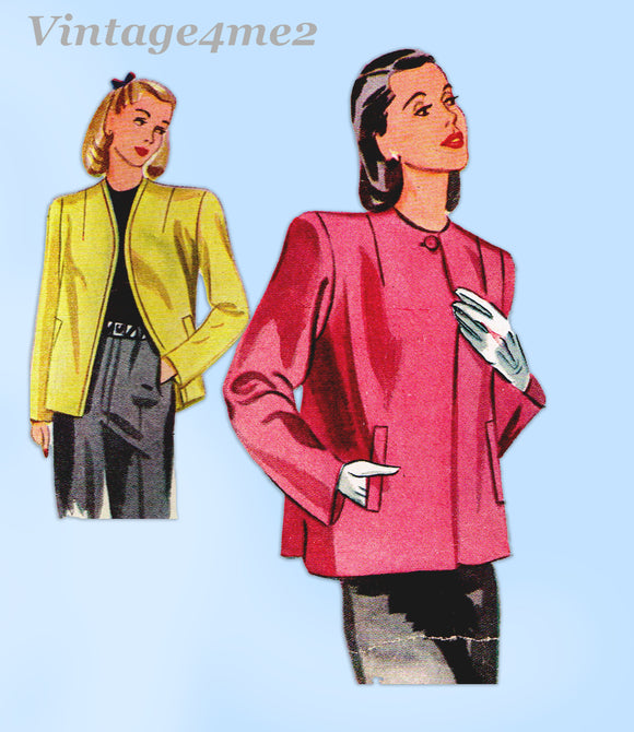 Simplicity 1219: 1940s Misses Jacket Sz 36 Bust Vintage Sewing