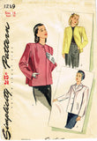 Simplicity 1219: 1940s Stunning Misses Jacket Sz 36 Bust Vintage Sewing Pattern