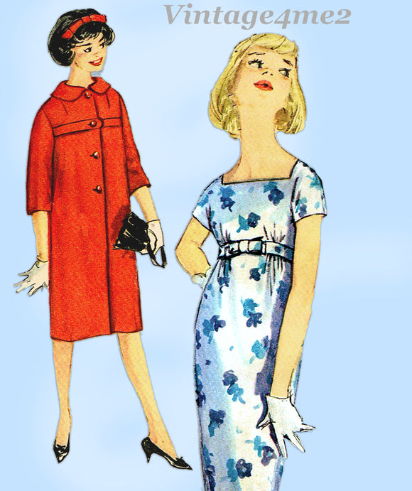 1950s Vintage Simplicity Sewing Pattern 2856 Misses Wiggle Dress & Coat Sz 34 B