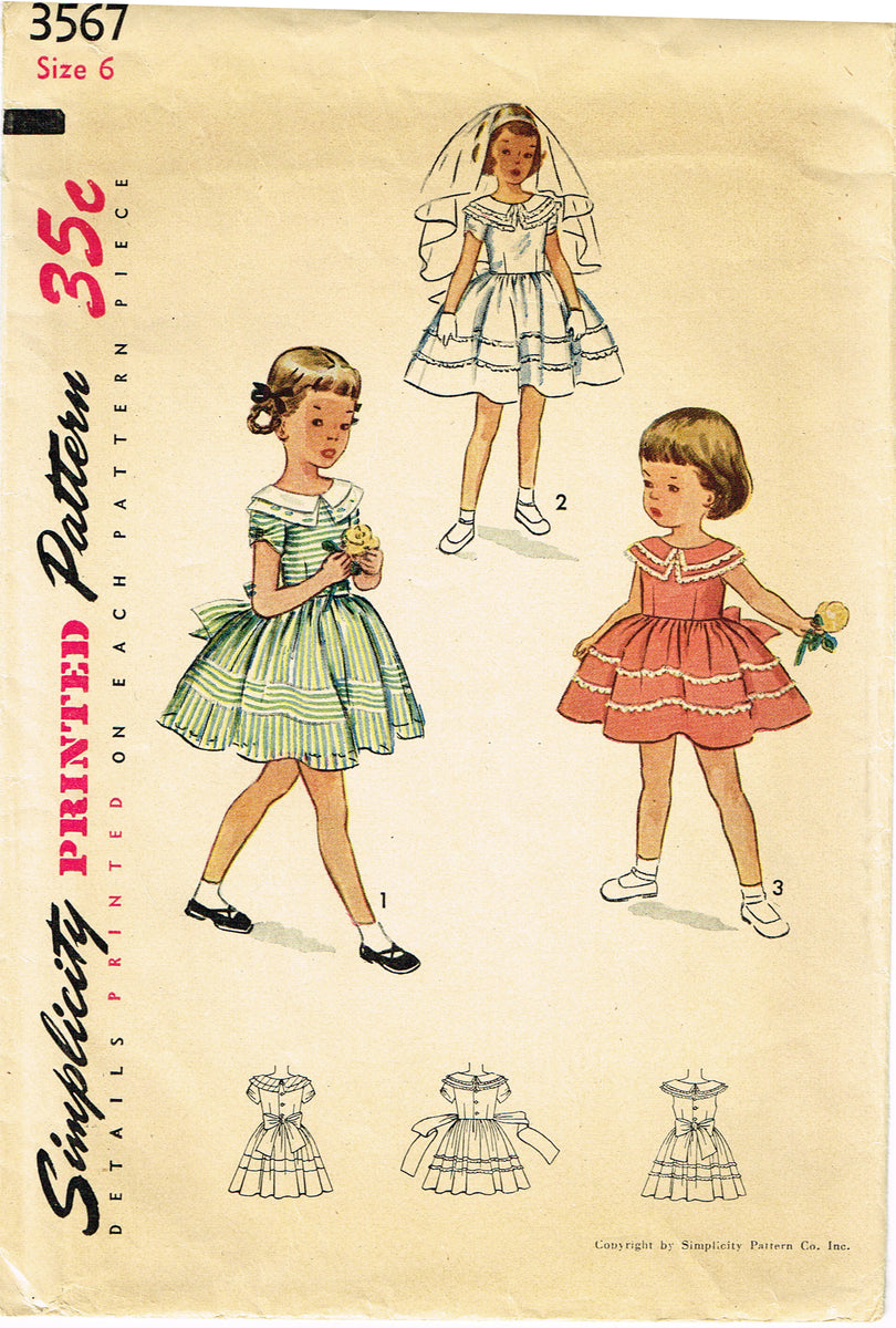 1950s Vintage Simplicity Sewing Pattern 3567 Toddler Girls Dress Sz 6 ...