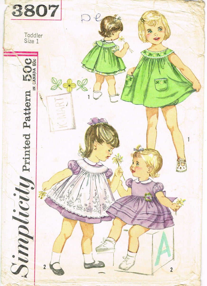 1960s VTG Simplicity Sewing Pattern 3807 Embroidered Baby Girls Dress ...