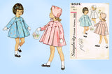 1960s Vintage Simplicity Sewing Pattern 4834 Sweet Baby Girls Coat & Bonnet Sz 2