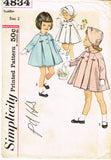 1960s Vintage Simplicity Sewing Pattern 4834 Sweet Baby Girls Coat & Bonnet Sz 2