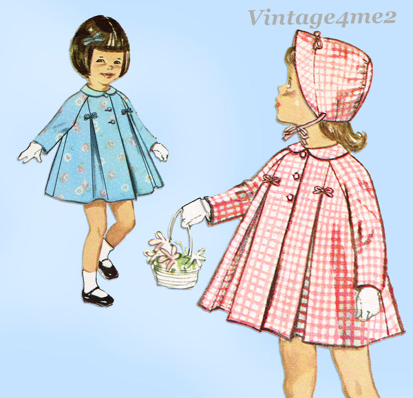 1960s Vintage Simplicity Sewing Pattern 4834 Sweet Baby Girls Coat & Bonnet Sz 3