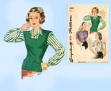 Simplicity 1089: 1940s WWII Misses Blouse & Jerkin Sz 32B Vintage Sewing Pattern