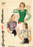 Simplicity 1089: 1940s WWII Misses Blouse & Jerkin Sz 32B Vintage Sewing Pattern