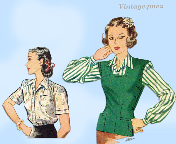 Simplicity 1089: 1940s WWII Misses Blouse & Jerkin Sz 32B Vintage Sewing Pattern