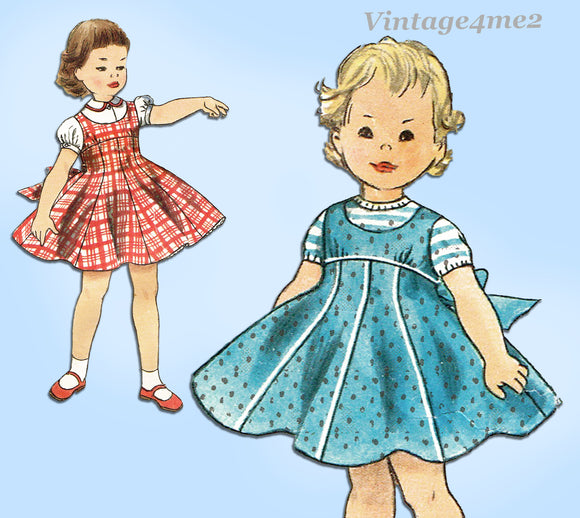 1950s Vintage Simplicity Sewing Pattern 1251 Cute Toddler Girls Empire Dress Sz 6