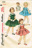 1950s Vintage Simplicity Sewing Pattern 1251 Cute Toddler Girls Empire Dress Sz 6