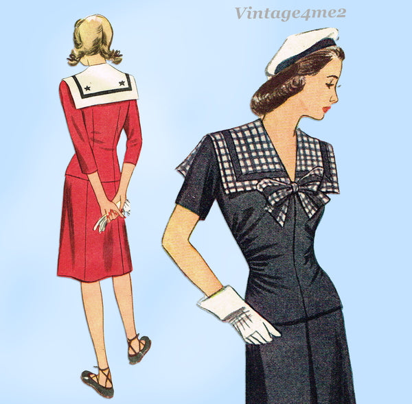 Simplicity 1263: 1940s Misses WWII 2 PC Dress Sz 36 Bust Vintage Sewing Pattern