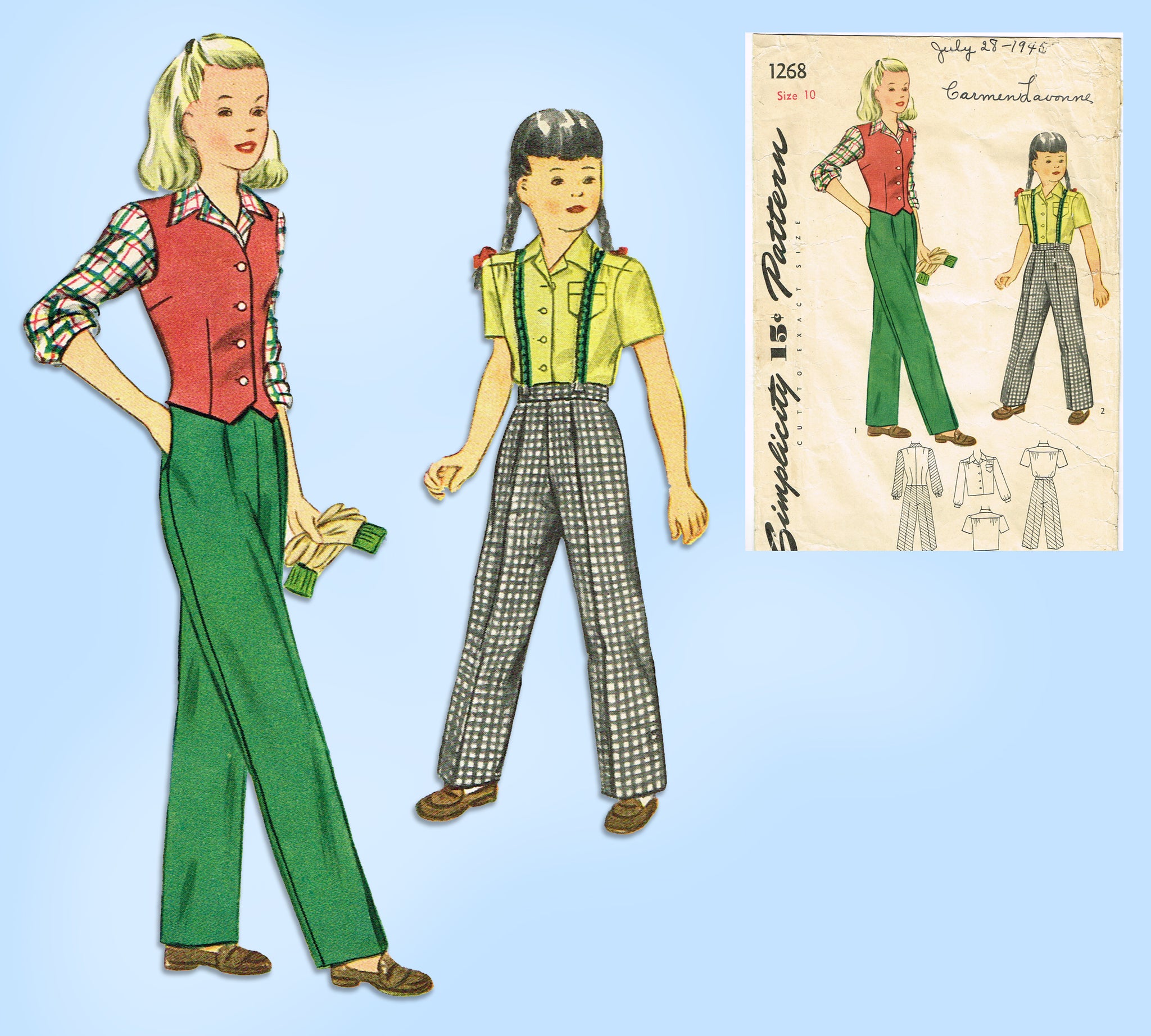 1940s Simplicity Sewing Pattern 1268 WWII Little Girls Pants Suit Sz 10 –  Vintage4me2