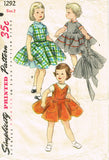 Simplicity 1292: 1950s Baby Girls Jumper & Dress Sz 2 Vintage Sewing Pattern