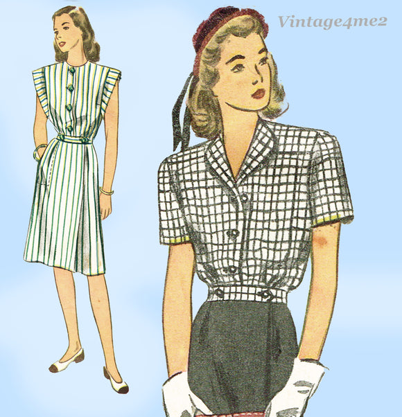 Simplicity 1305: 1940s Rare Misses Wrap Dress Size 32 B Vintage Sewing Pattern