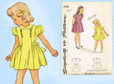 Simplicity 1439: 1940s Cute Easy Toddler Girls Dress Sz 3 Vintage Sewing Pattern