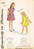 Simplicity 1439: 1940s Cute Easy Toddler Girls Dress Sz 3 Vintage Sewing Pattern