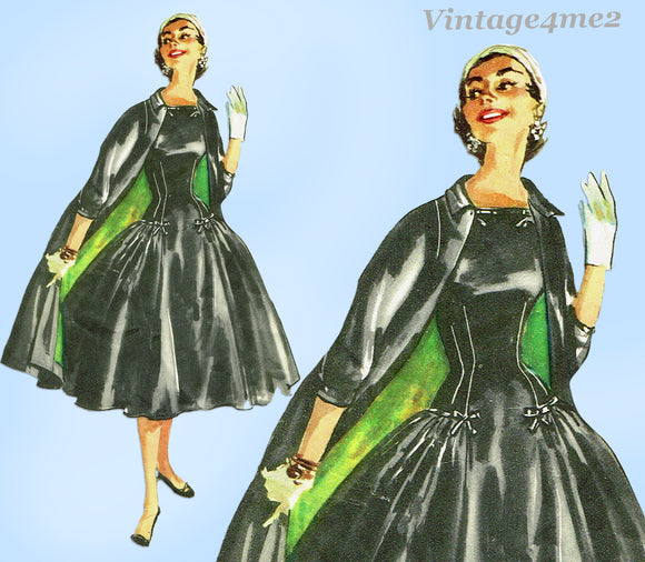 1950s Vintage Simplicity Sewing Pattern 1460 Misses Cocktail Dress & Coat 30 B