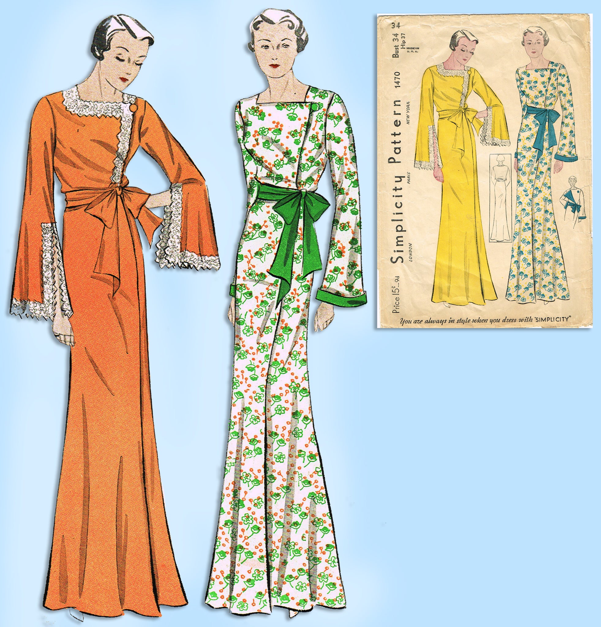 Simplicity 1470: 1930s Glamorous Misses Housecoat 34B Sewing