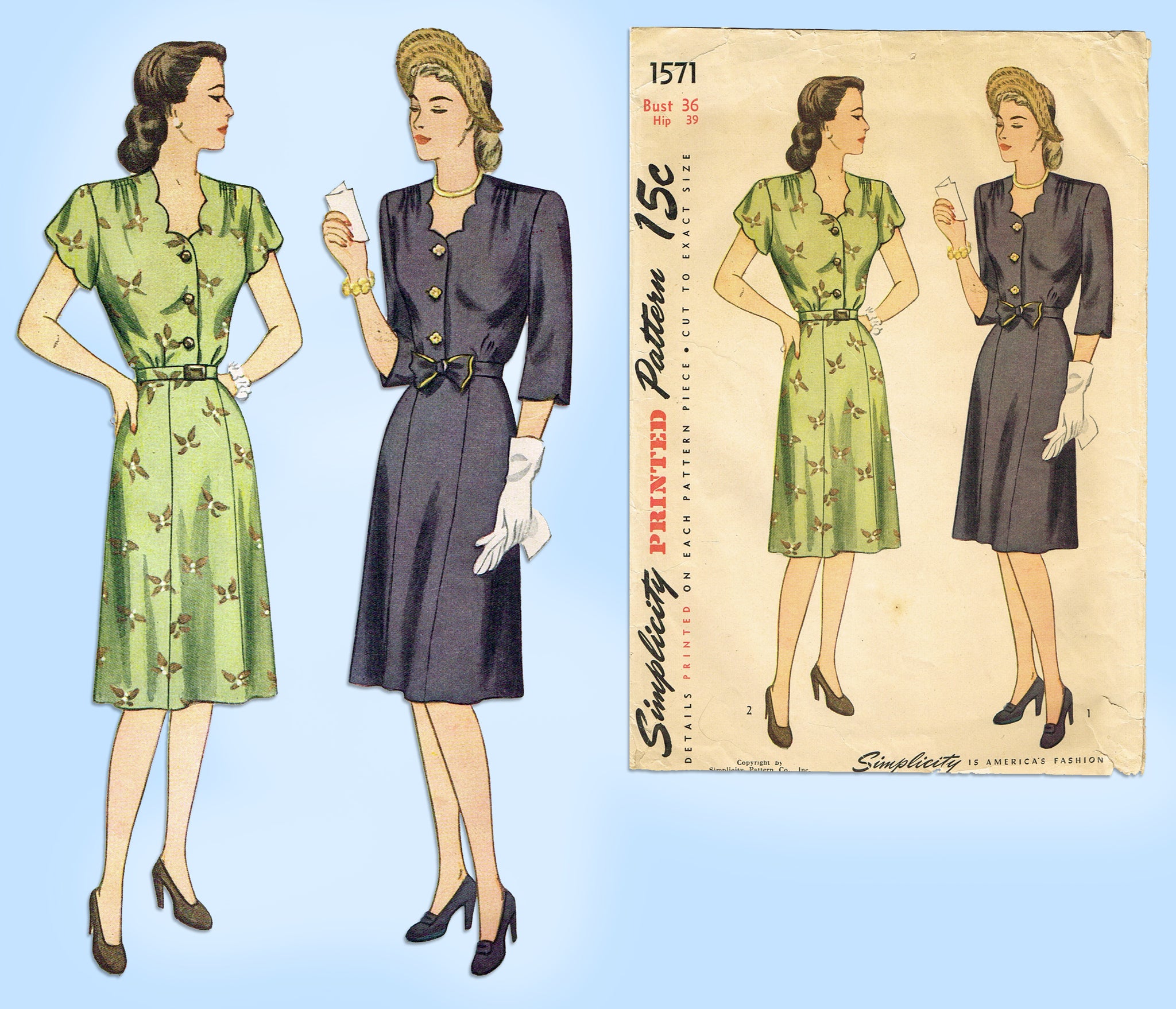 Simplicity 1571: 1940s Misses Dress Size 36 B Vintage Sewing Pattern ...