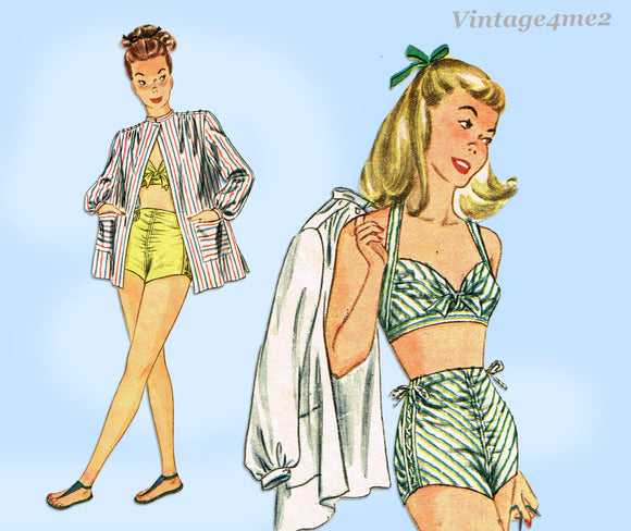 Simplicity 1612: 1940s Misses WWII Bathing Suit Size 30 B Vintage Sewing Pattern