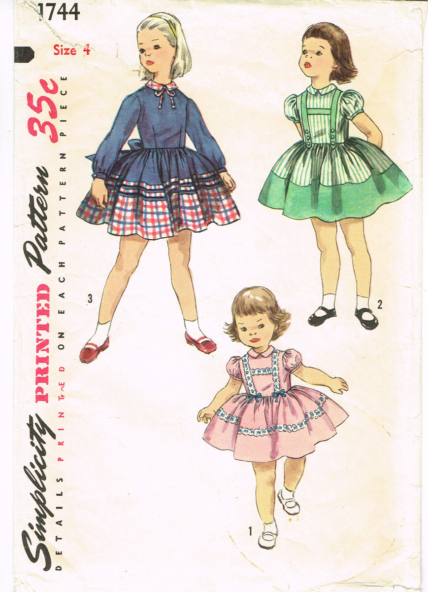 1950s Simplicity Sewing Pattern 1744 Sweet Toddler Girls Dress Size 4 ...