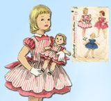 1950s Vintage Simplicity Sewing Pattern 1745 Baby Girls Dress Matching Doll Sz 2