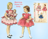 1950s Vintage Simplicity Sewing Pattern 1745 Baby Girls Dress Matching Doll Sz 2