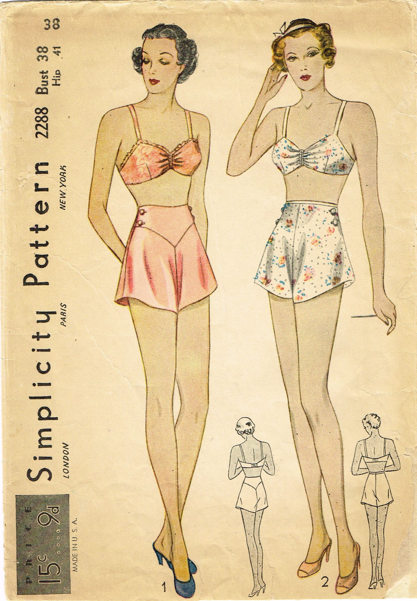 Simplicity 2256: 1930s Misses Bra Top Slip 38B Vintage Sewing