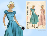 Simplicity 2392: 1940s Charming Misses Party Dress Sz 33B Vintage Sewing Pattern