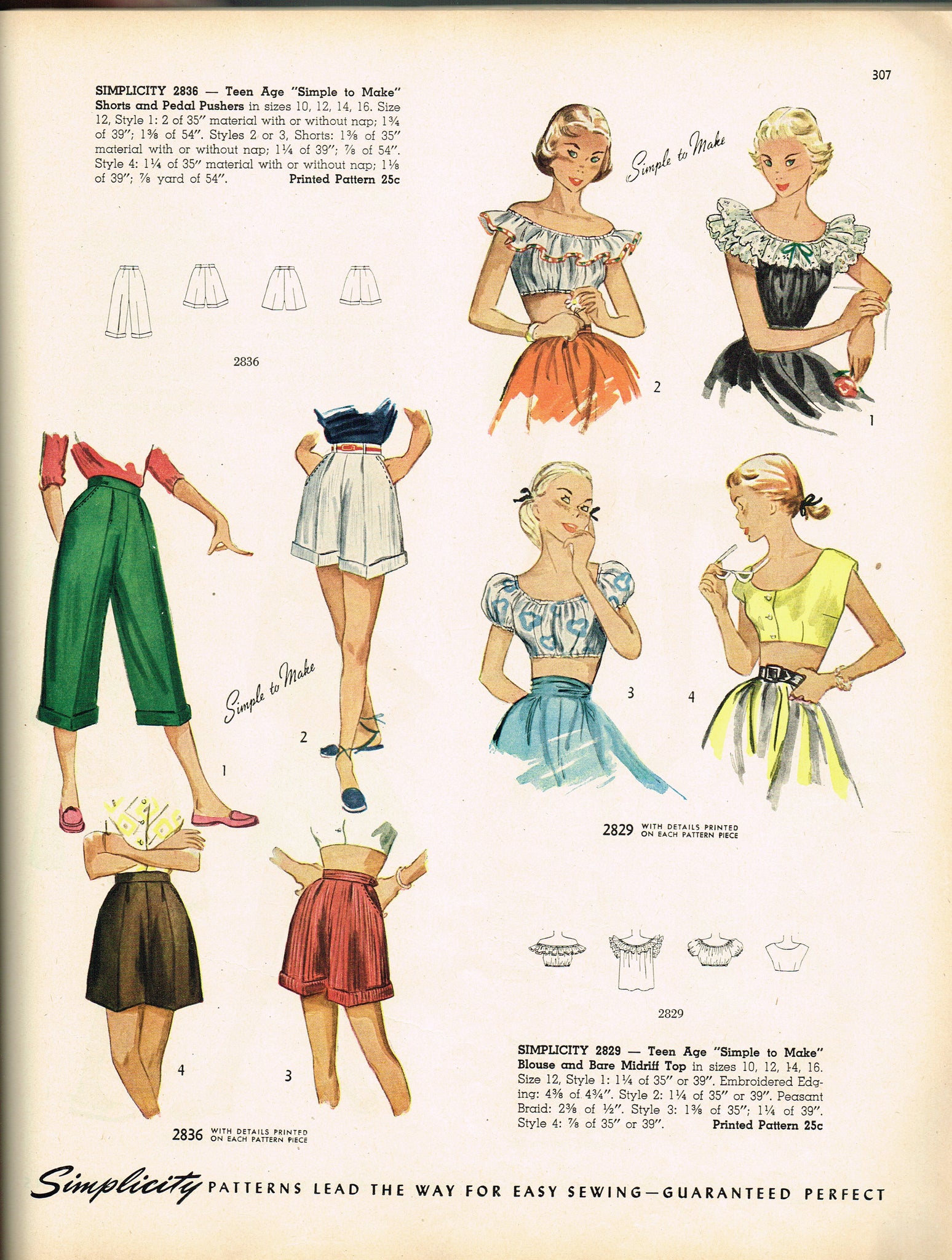 Simplicity 2829 1940s Misses Bare Midriff Top 32b Vtg Sewing Pattern Vintage4me2 9507