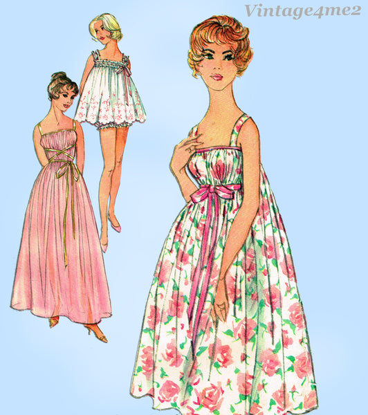 Simplicity 3023: 1950s Easy Misses Nightgown Set Sz 34 B Vintage Sewing Pattern