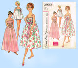 Simplicity 3023: 1950s Easy Misses Nightgown Set Sz 34 B Vintage Sewing Pattern