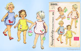 Simplicity 3501: 1960s Baby Play Apron & Bloomers Sz 6mos Vintage Sewing Pattern