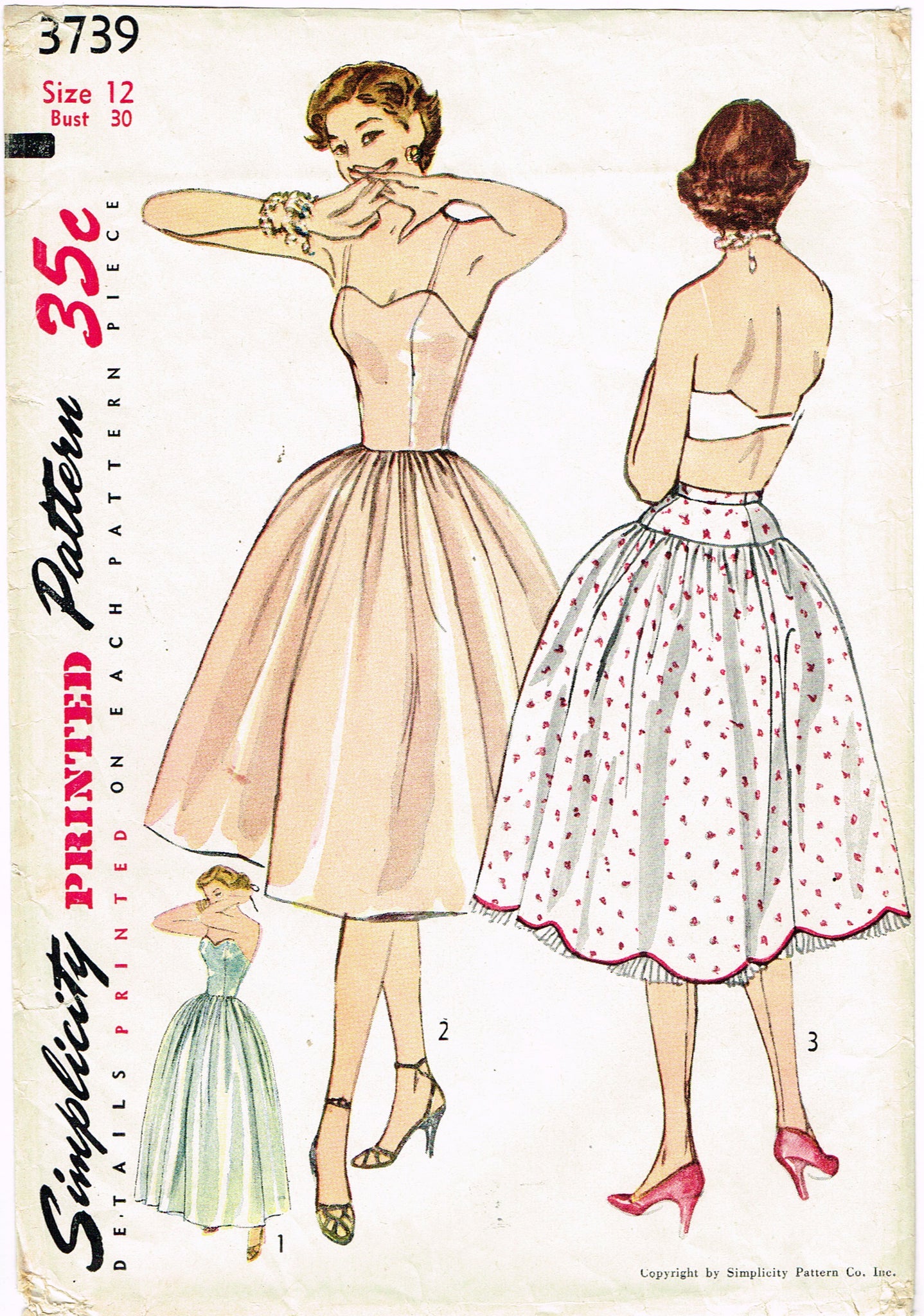1950s Full Skirt Dress and Petticoat McCalls 3659 Vintage Sewing Pattern  Size 12 Bust 30