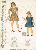 1940s Vintage Simplicity Sewing Patern 4103 Cute WWII Little Girls Day Dress Sz 8