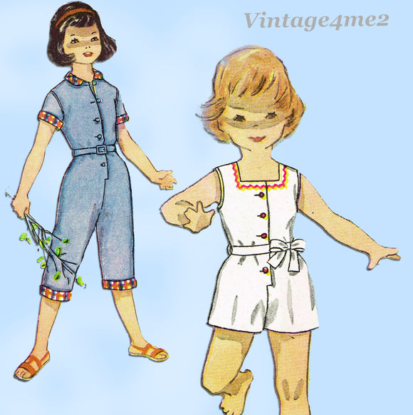 1950s Original Vintage Simplicity Pattern 4361 Toddlers Girls Playsuit Size 2