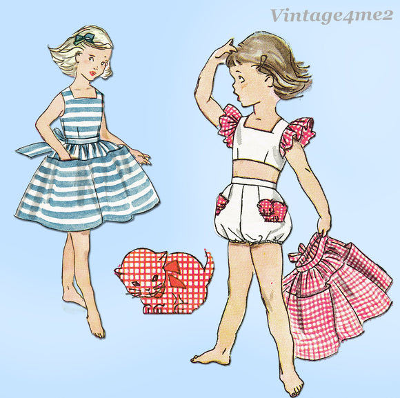 Simplicity 4363: 1950s Cute Baby Girls Romper & Dress Sz 1 Vintage Sewing Pattern